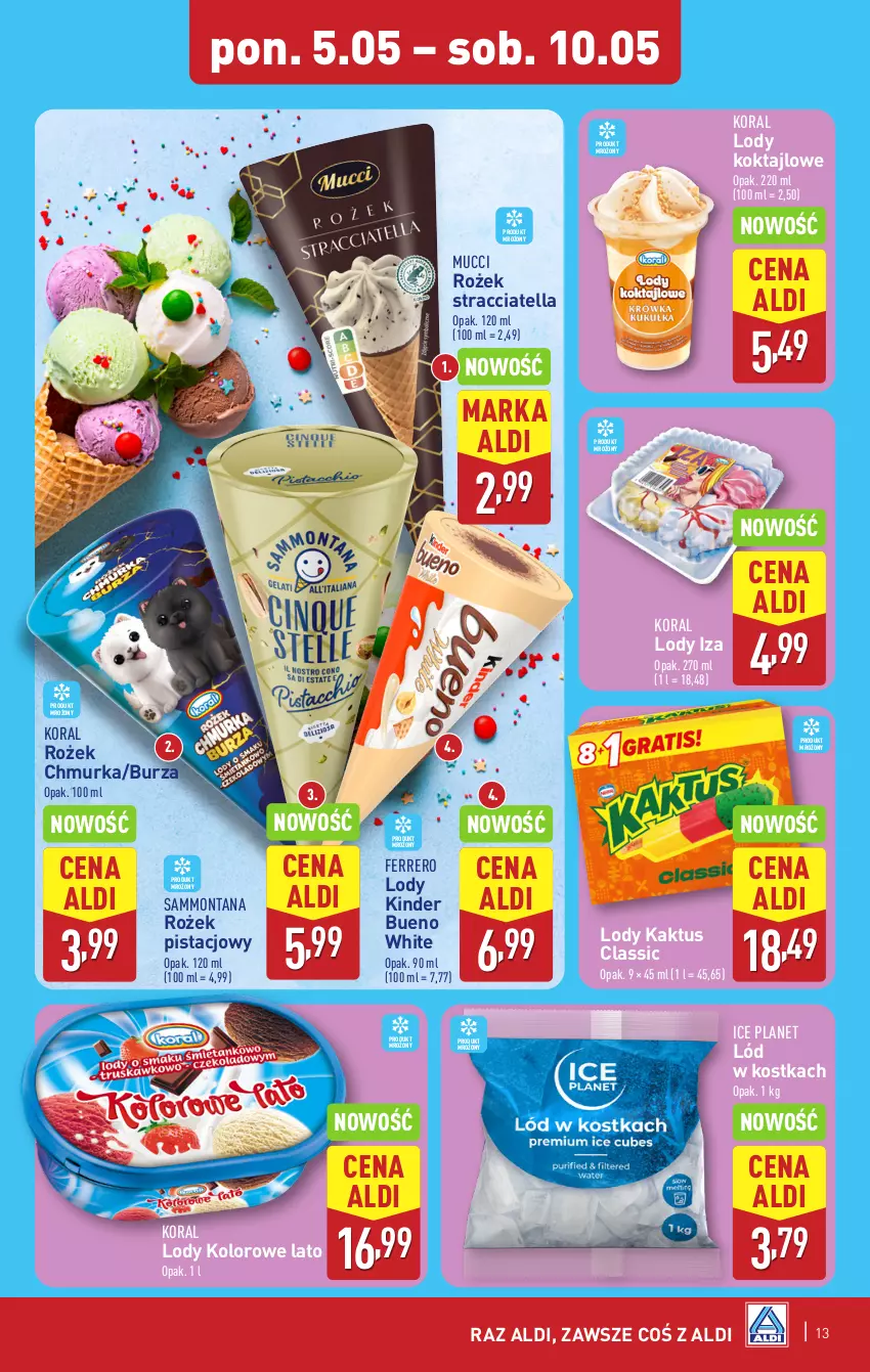 Gazetka promocyjna Aldi - Pełna oferta - ważna 05.05 do 09.05.2025 - strona 13 - produkty: Ferrero, Kaktus, Kinder, Kinder Bueno, Lody
