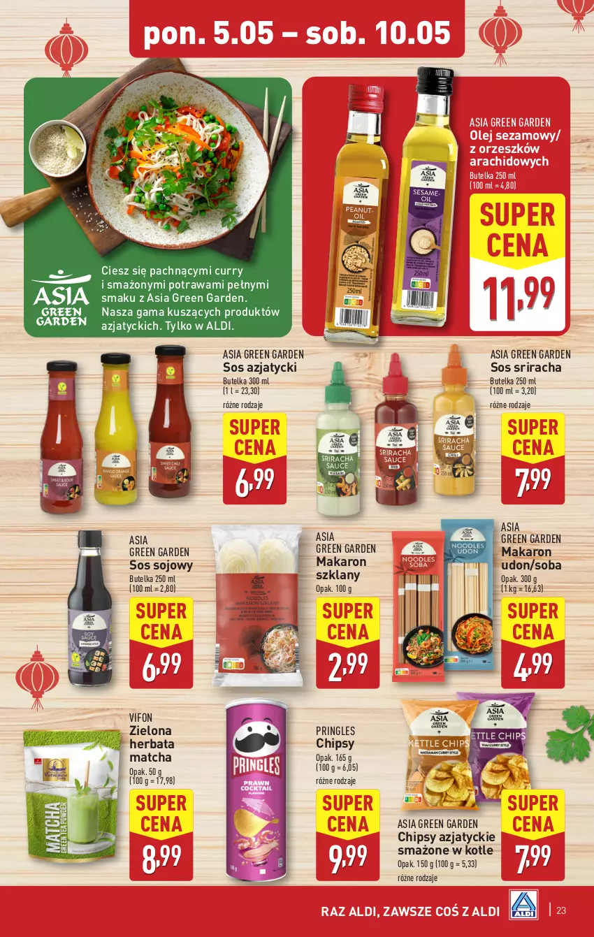 Gazetka promocyjna Aldi - Pełna oferta - ważna 05.05 do 09.05.2025 - strona 23 - produkty: Chipsy, Herbata, Makaron, Olej, Olej sezamowy, Pringles, Sezam, Sos, Sos sojowy