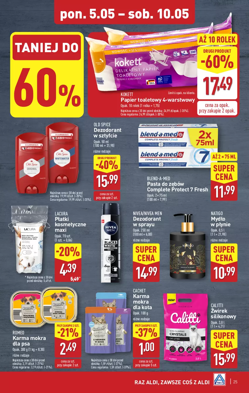Gazetka promocyjna Aldi - Pełna oferta - ważna 05.05 do 09.05.2025 - strona 25 - produkty: Blend-a-Med, Dezodorant, Mydło, Mydło w płynie, Nivea, Nivea Men, Old Spice, Papier, Papier toaletowy, Pasta do zębów, Płatki kosmetyczne