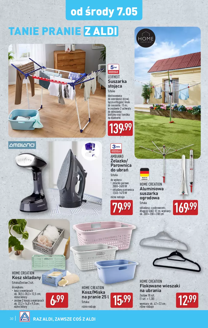 Gazetka promocyjna Aldi - Pełna oferta - ważna 05.05 do 09.05.2025 - strona 30 - produkty: Drzwi, Kosz, Miska, Parownica, Suszarka, Torebka, Ubrania, Uchwyty, Wieszak