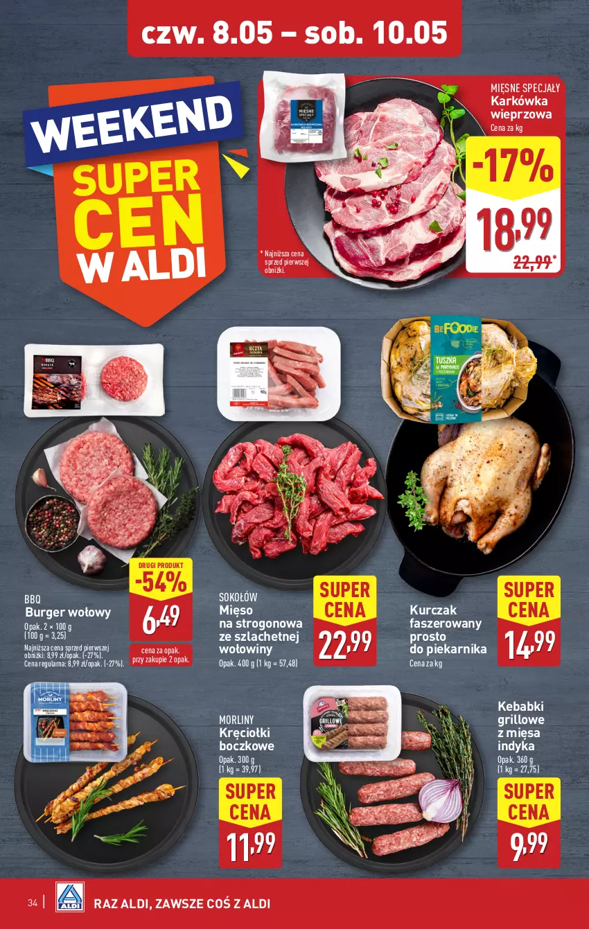 Gazetka promocyjna Aldi - Pełna oferta - ważna 05.05 do 09.05.2025 - strona 34 - produkty: Burger, Fa, Grill, Karkówka wieprzowa, Kebab, Kurczak, Mięsne specjały, Mięso, Morliny, Piekarnik, Sok, Sokołów