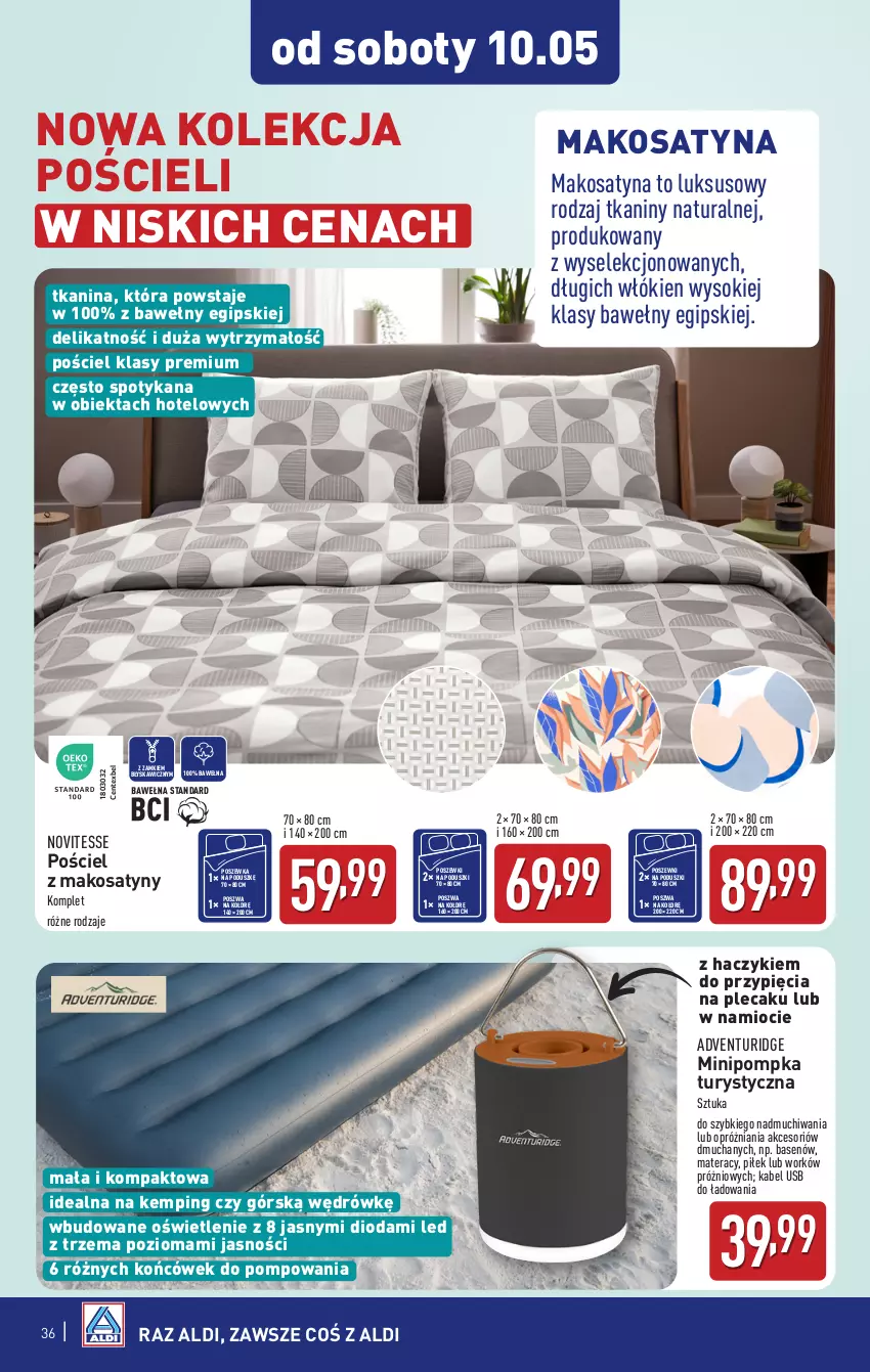 Gazetka promocyjna Aldi - Pełna oferta - ważna 05.05 do 09.05.2025 - strona 36 - produkty: Haczyk, Kabel USB, Materac, Plecak, Pompka, Pościel, Poszewka, Sok, Tera, Wełna
