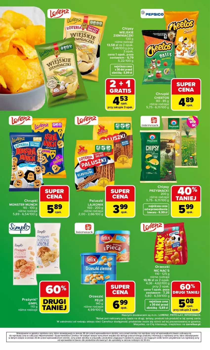 Gazetka promocyjna Carrefour - Gazetka Zakupowa taktyka kibica - ważna 22.06 do 28.06.2026 - strona 6 - produkty: Cheetos, Chipsy, Chrupki, Lajkonik, Lorenz, Monster Munch, Orzeszki, Przysnacki