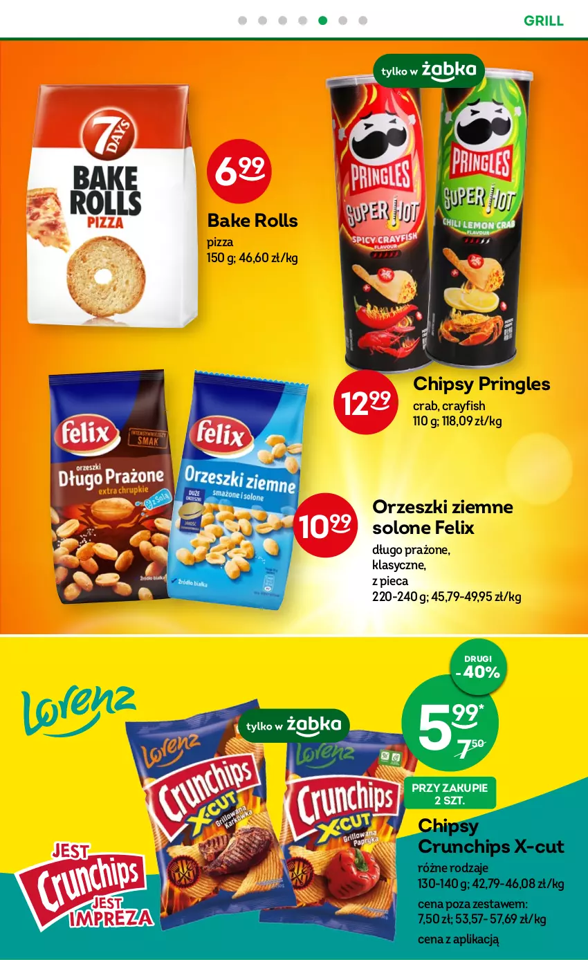 Gazetka promocyjna Żabka - ważna 24.05 do 06.06.2023 - strona 23 - produkty: Bake Rolls, Chipsy, Crunchips, Felix, Grill, Orzeszki, Orzeszki ziemne, Piec, Pizza, Pringles