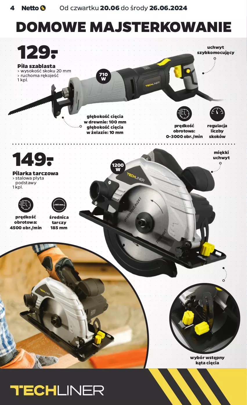 Gazetka promocyjna Netto - Od Czwartku Przemysłowa - ważna 20.06 do 26.06.2024 - strona 4 - produkty: Pilarka tarczowa, Płyta, Sok