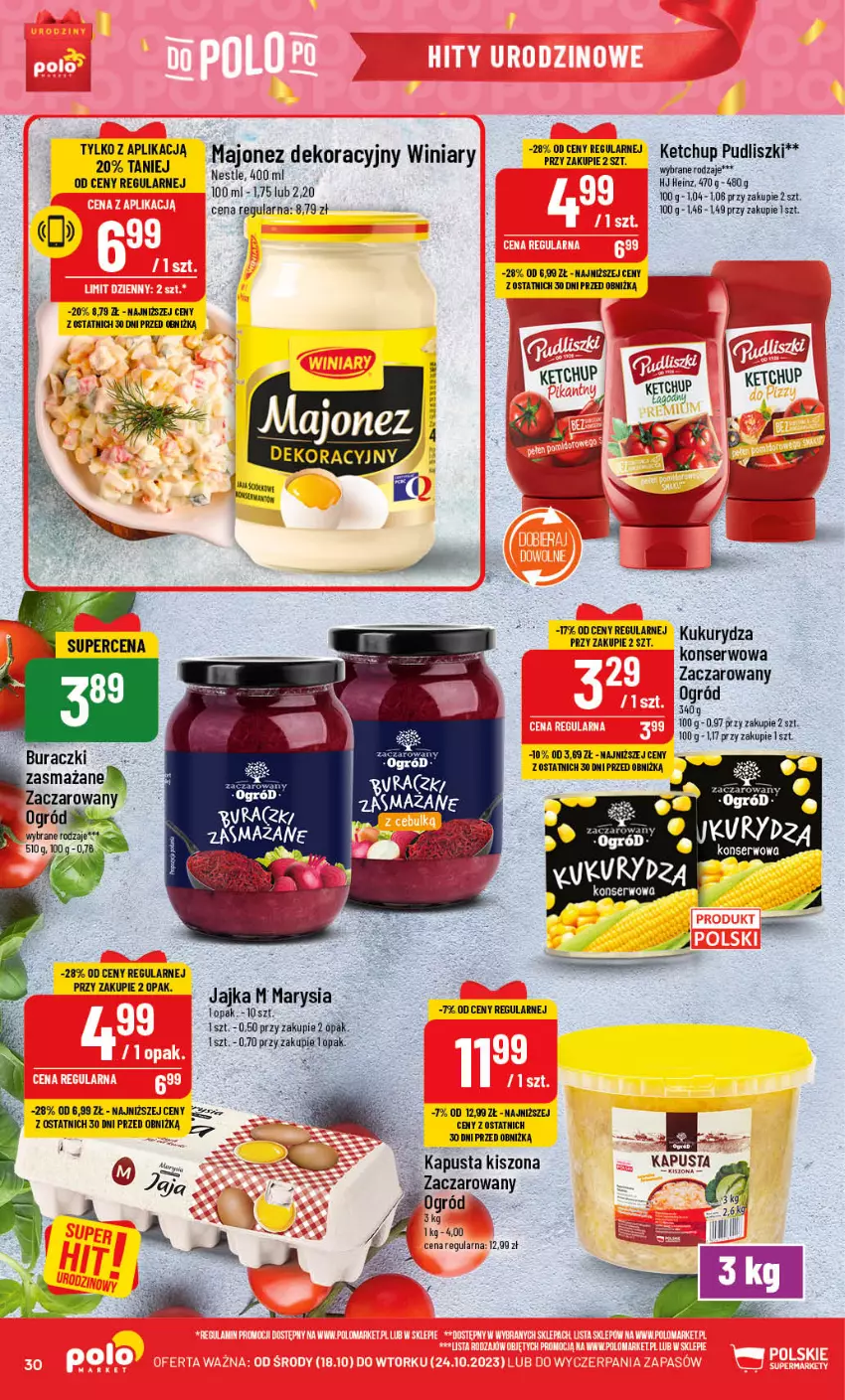 Gazetka promocyjna PoloMarket - Gazetka pomocyjna - ważna 18.10 do 24.10.2023 - strona 30 - produkty: Buraczki, Heinz, Ketchup, Kukurydza, Ogród, Pudliszki, Ser, Winiary