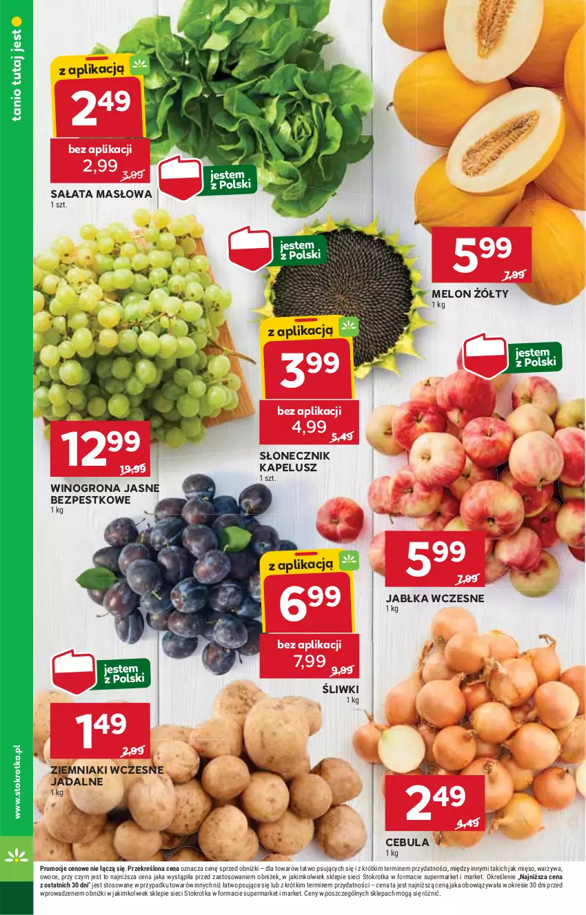Gazetka promocyjna Stokrotka - Market - ważna 07.08 do 12.08.2025 - strona 10 - produkty: Cebula, Jabłka, Masło, Melon, Mięso, Owoce, Sałat, Sałata masłowa, Warzywa, Wino, Winogrona, Ziemniaki