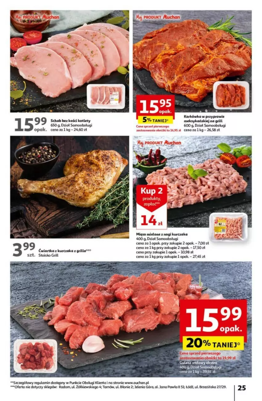 Gazetka promocyjna Auchan - ważna 16.05 do 22.05.2024 - strona 18 - produkty: Grill, Gulasz wołowy, Kotlet, Kurczak, Mięso, Mięso mielone, Schab bez kości