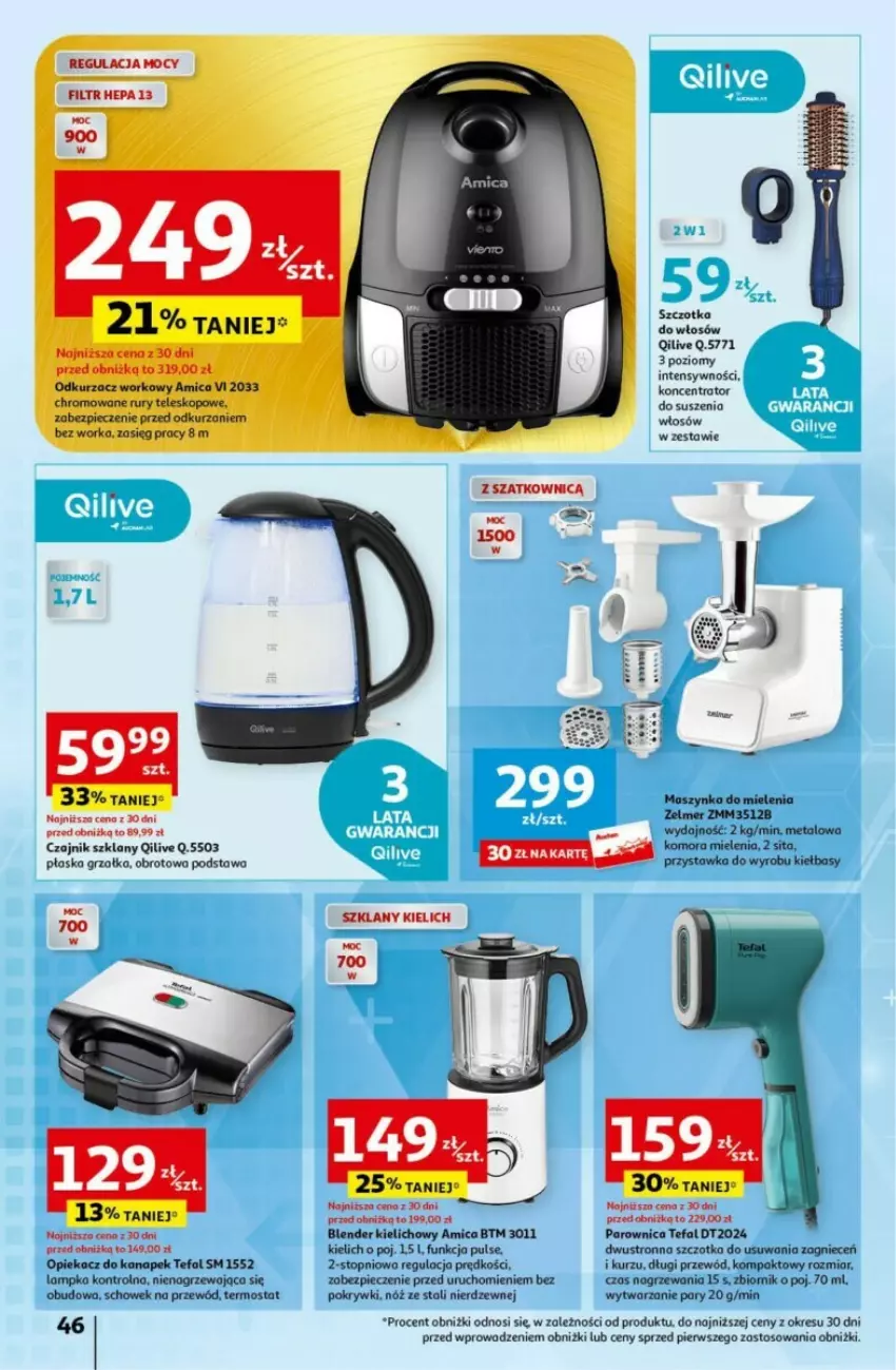 Gazetka promocyjna Auchan - ważna 16.05 do 22.05.2024 - strona 41 - produkty: Amica, Blender, Czajnik, Fa, Grzałka, Maszynka, Maszynka do mielenia, Odkurzacz, Opiekacz do kanapek, Orka, Parownica, Piec, Przewód, Szczotka, Szczotka do włosów, Szynka, Tefal, Teleskop, Termos, Top, Zelmer