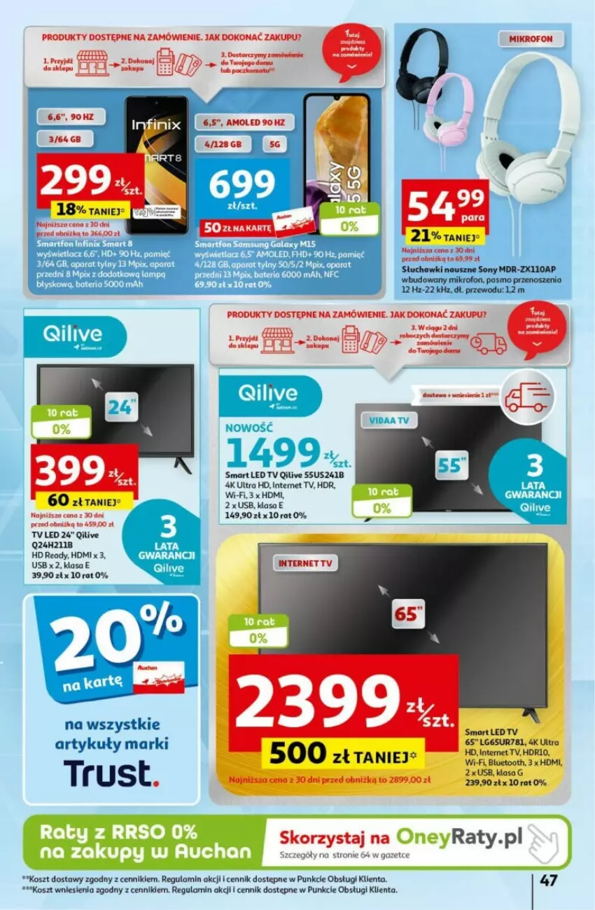 Gazetka promocyjna Auchan - ważna 16.05 do 22.05.2024 - strona 42 - produkty: Amol, HD ready, Kosz, LED TV, LG, Mikrofon, Rust, Słuchawki, Sony