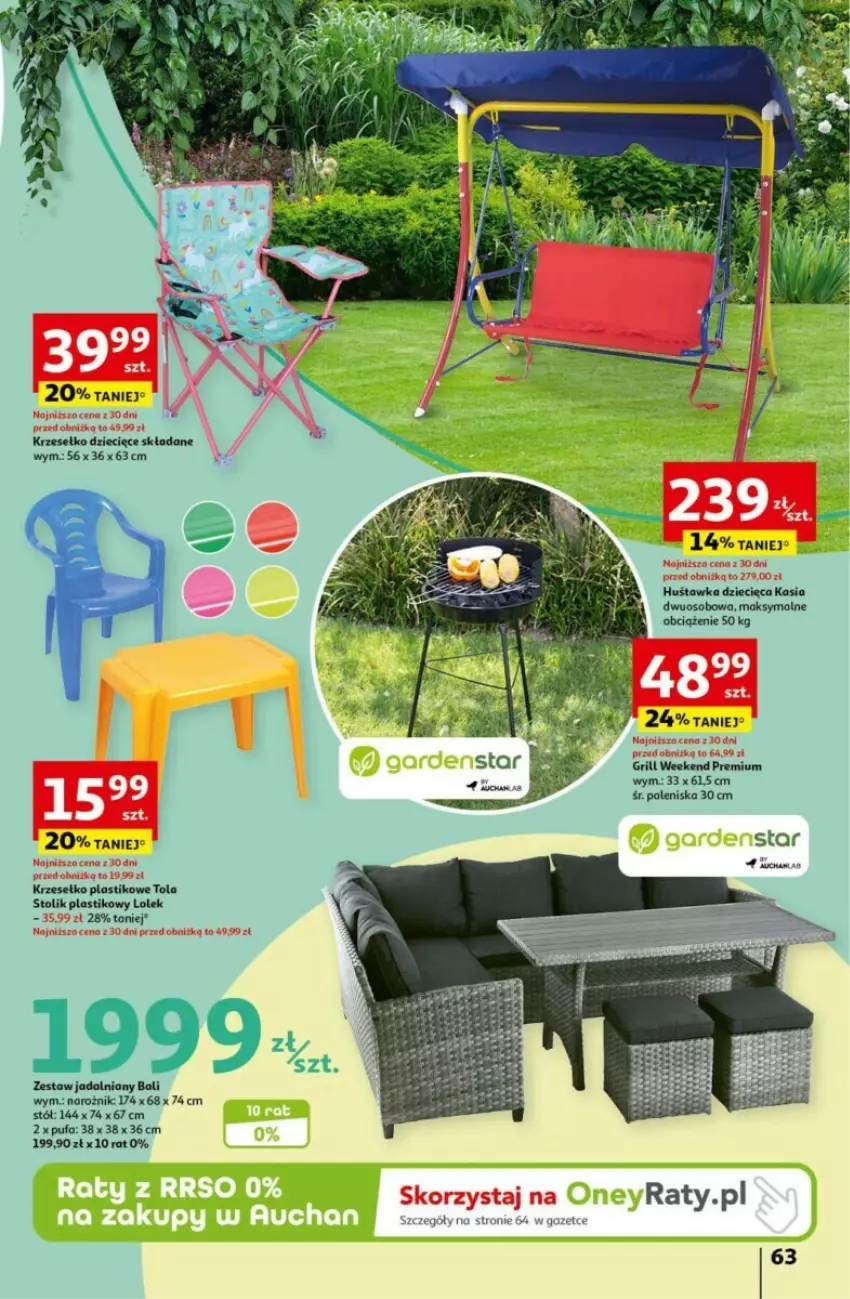 Gazetka promocyjna Auchan - ważna 16.05 do 22.05.2024 - strona 60 - produkty: Dzieci, Fa, Grill, Huśtawka, Jadalnia, Narożnik, Puf, Stół, Stolik