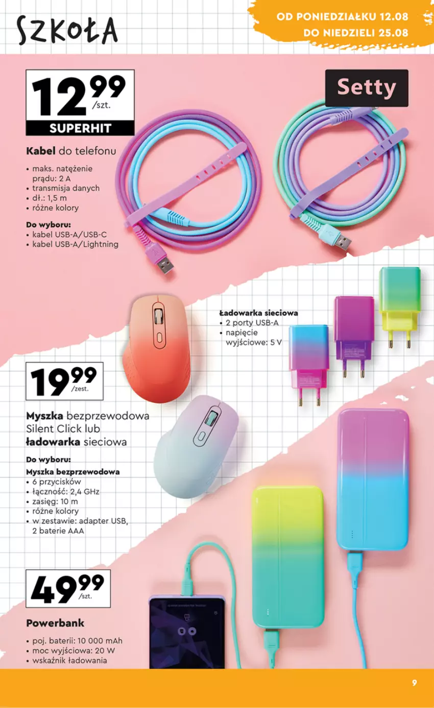 Gazetka promocyjna Biedronka - Okazje tygodnia - ważna 12.08 do 25.08.2024 - strona 10 - produkty: Kabel USB, Mysz, Por, Powerbank, Telefon, Tran, Warka