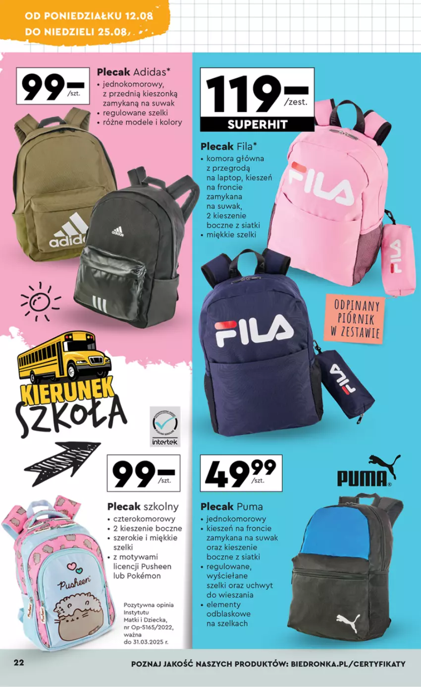 Gazetka promocyjna Biedronka - Okazje tygodnia - ważna 12.08 do 25.08.2024 - strona 23 - produkty: Adidas, Piórnik, Plecak, Puma, Top