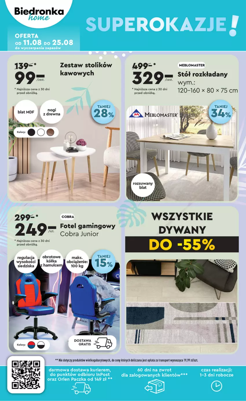 Gazetka promocyjna Biedronka - Okazje tygodnia - ważna 12.08 do 25.08.2024 - strona 35 - produkty: Fotel, Fotel gamingowy, Gra, Por, Sok, Sport, Stół, Stół rozkładany, Stolik, Tran