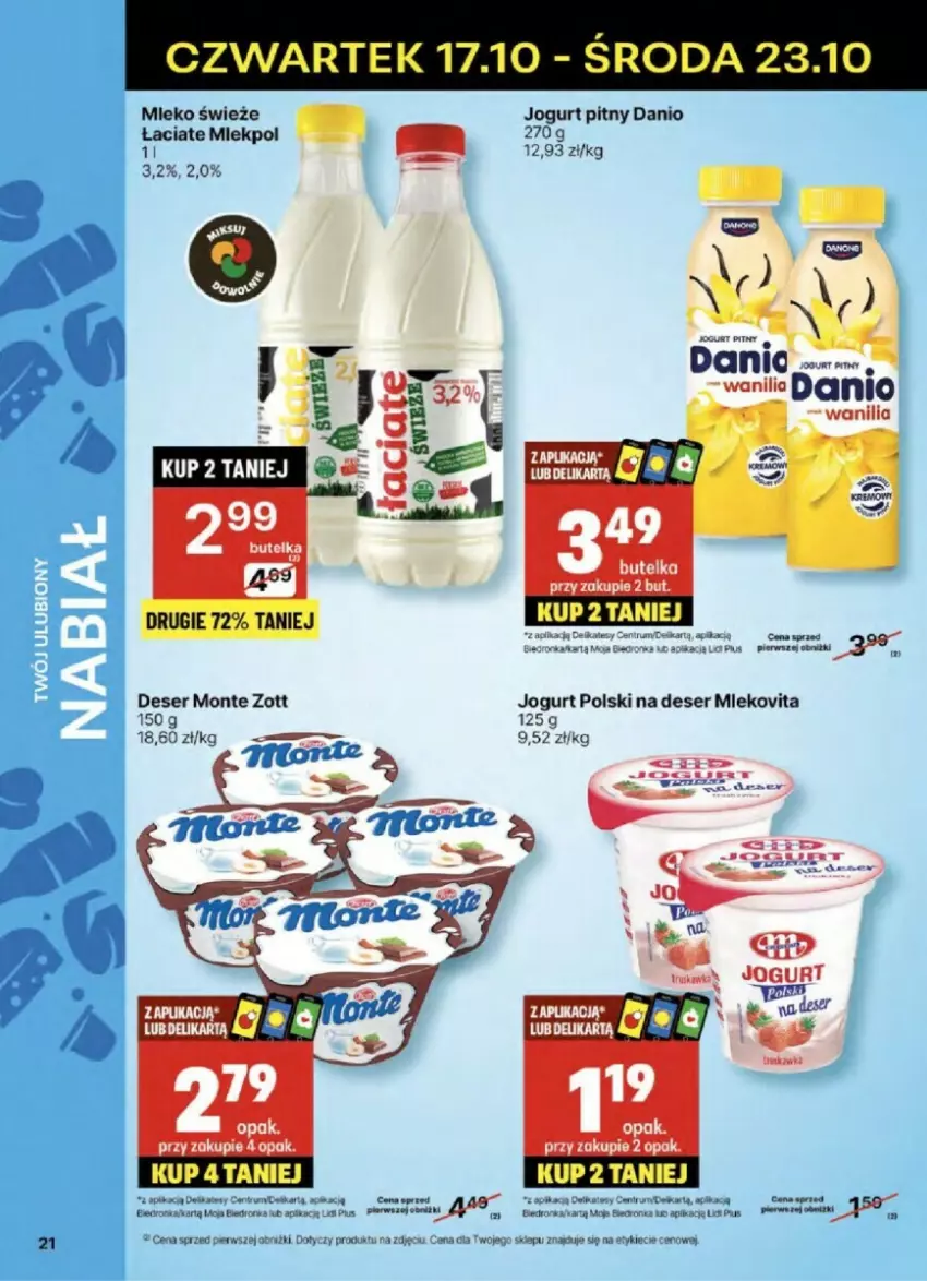 Gazetka promocyjna Delikatesy Centrum - ważna 17.10 do 23.10.2024 - strona 14 - produkty: Danio, Deser, Jogurt, Jogurt pitny, Mleko, Mlekovita, Monte, Orka, Rum, Ser, Zott