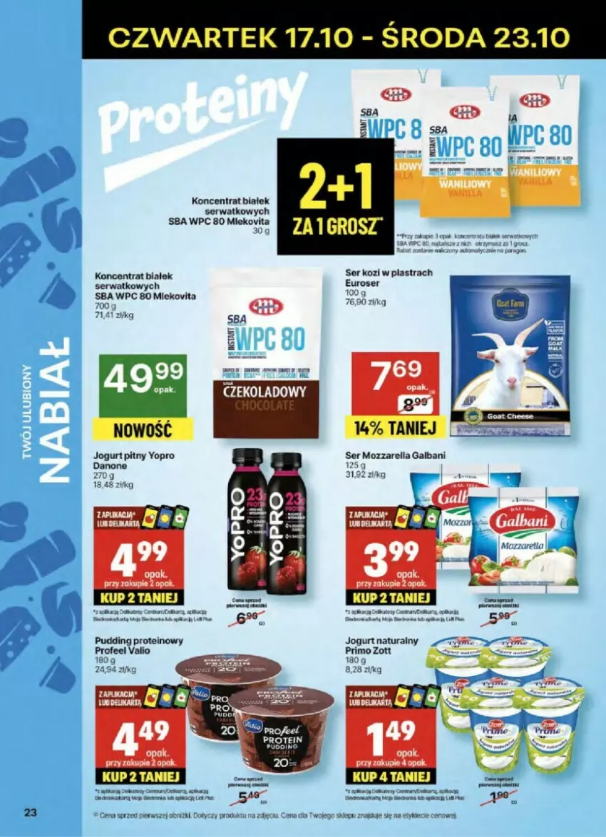 Gazetka promocyjna Delikatesy Centrum - ważna 17.10 do 23.10.2024 - strona 16 - produkty: Danone, Fa, Galbani, Jogurt, Jogurt naturalny, Jogurt pitny, Mozzarella, Pudding, Ser, Ser kozi, Zott