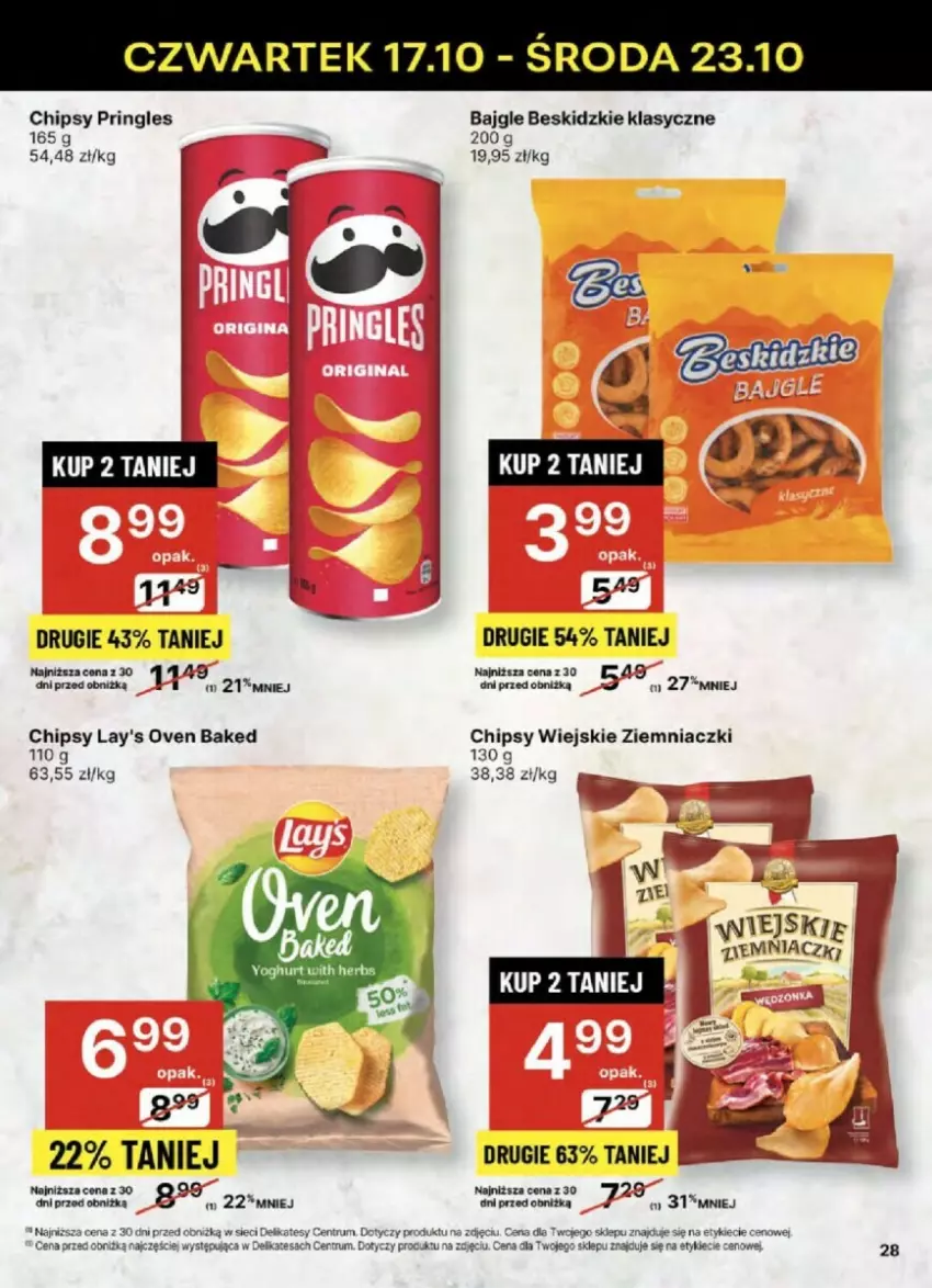 Gazetka promocyjna Delikatesy Centrum - ważna 17.10 do 23.10.2024 - strona 21 - produkty: Bajgle, Beskidzki, Chipsy, Pringles, Rum