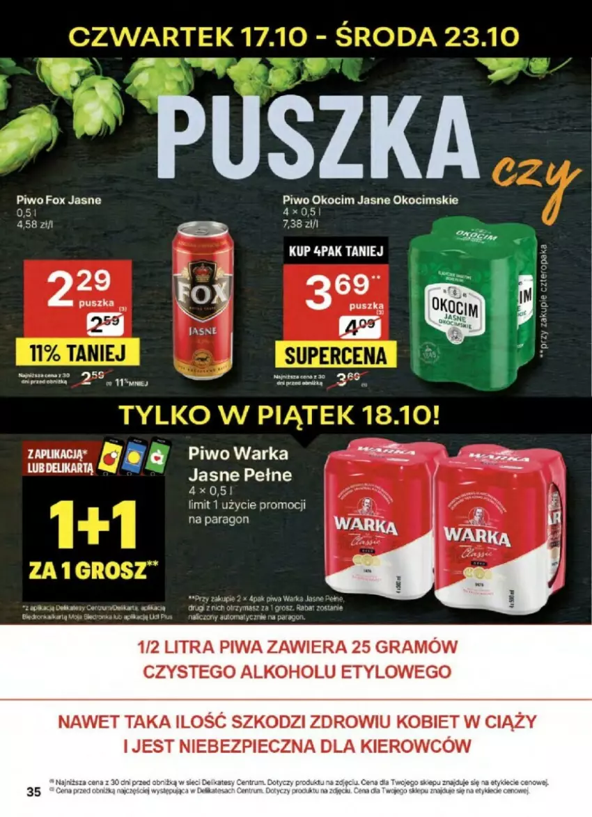 Gazetka promocyjna Delikatesy Centrum - ważna 17.10 do 23.10.2024 - strona 29 - produkty: Gra, Koc, Okocim, Piec, Piwa, Piwo, Rum, Warka