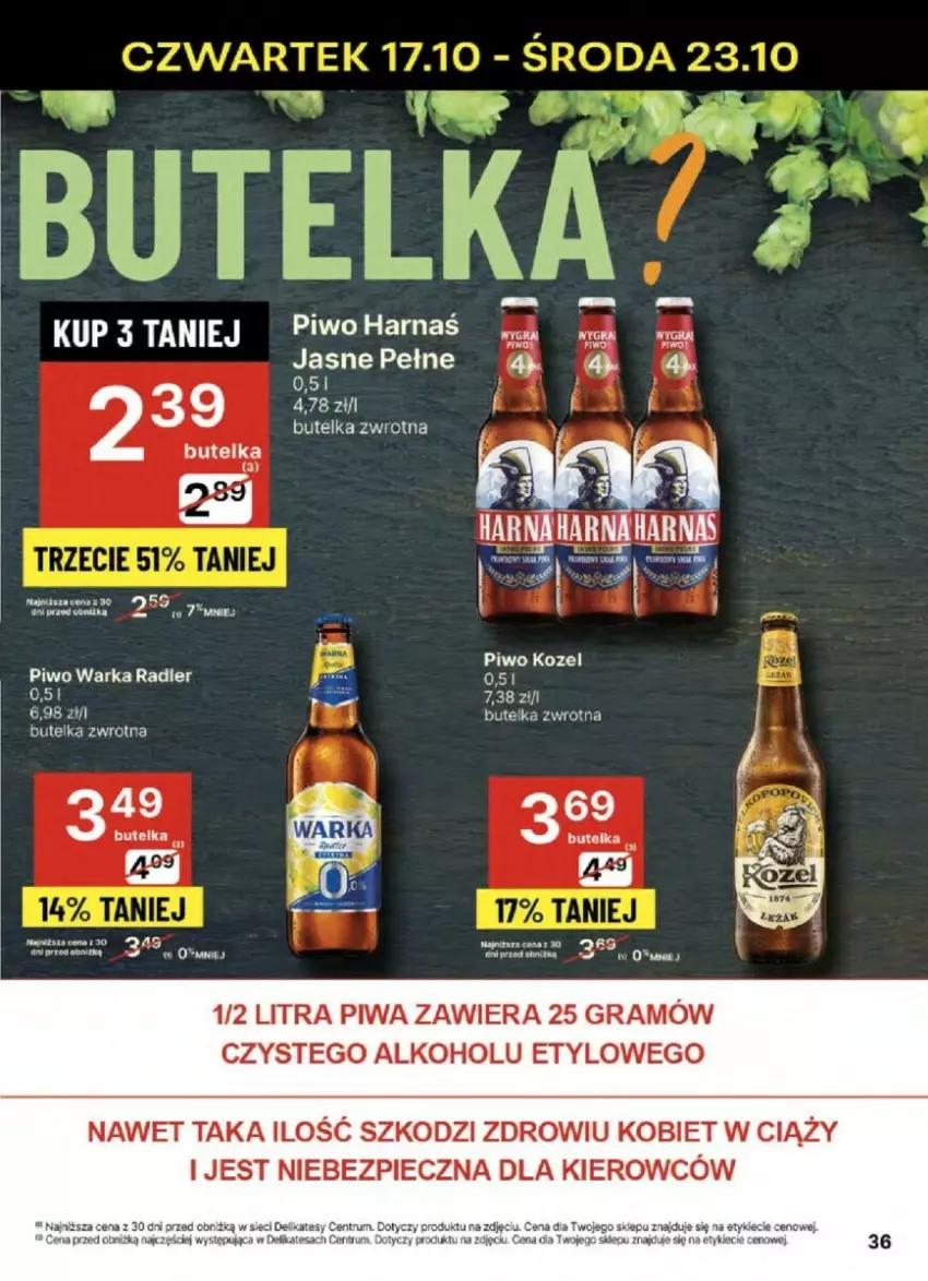 Gazetka promocyjna Delikatesy Centrum - ważna 17.10 do 23.10.2024 - strona 30 - produkty: Gra, Harnaś, Piec, Piwa, Piwo, Radler, Rum, Warka