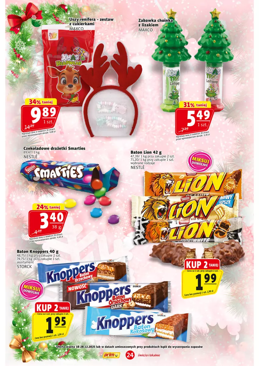 Gazetka promocyjna Prim Market - ważna 18.12 do 28.12.2025 - strona 24 - produkty: Baton, Choinka, Cukier, Inka, Knoppers, Lion, Lizaki, Renifer, Zabawka