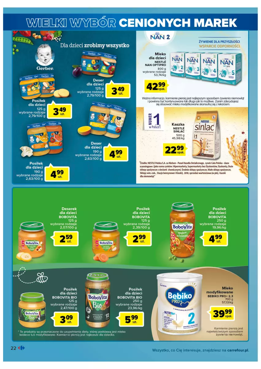 Gazetka promocyjna Carrefour - Gazetka Market - ważna 31.05 do 11.06.2022 - strona 22 - produkty: Bebiko, BoboVita, Deser, Dzieci, Karmi, LG, Mleko, Mleko dla dzieci, Mleko modyfikowane, NAN Optipro, O nas, Por, Ser, Sinlac