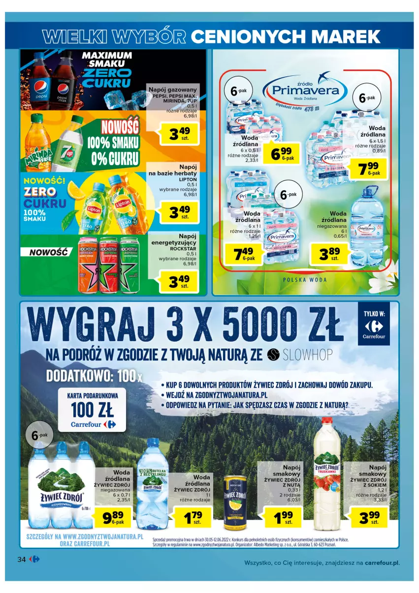 Gazetka promocyjna Carrefour - Gazetka Market - ważna 31.05 do 11.06.2022 - strona 34 - produkty: 7up, Gra, LANA, Lipton, Mirinda, Napój, Napój gazowany, Pepsi, Pepsi max, Sok, Woda