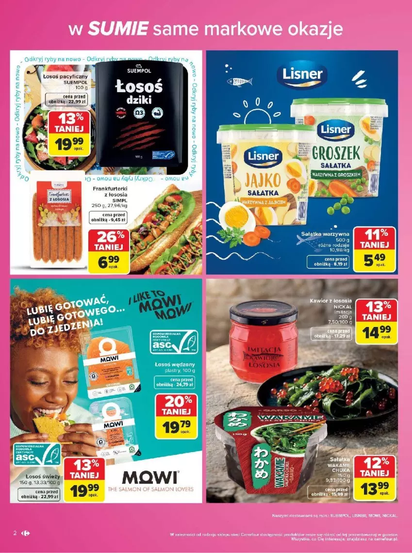 Gazetka promocyjna Carrefour - Gazetka Carrefour w SUMIE same markowe okazje - ważna 03.08 do 14.08.2026 - strona 2 - produkty: Frankfurterki, Groszek, LG, Sałat, Sałatka, Sos, Suempol