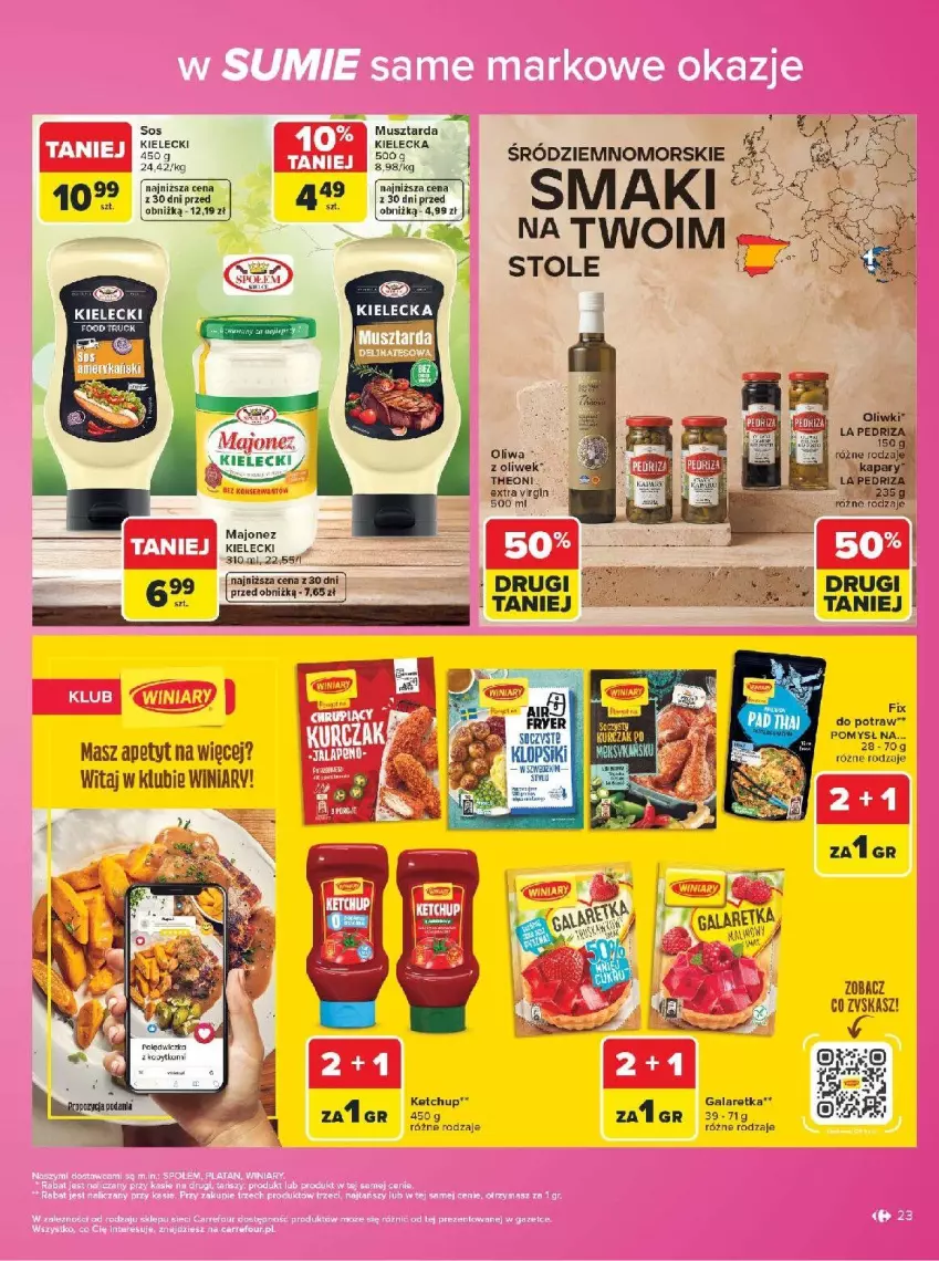 Gazetka promocyjna Carrefour - Gazetka Carrefour w SUMIE same markowe okazje - ważna 03.08 do 14.08.2026 - strona 23 - produkty: Fa, Gala, Galaretka, Gin, Klopsiki, LG, Majonez, Mus, Musztarda, Oliwa, Oliwa z oliwek, Winiary