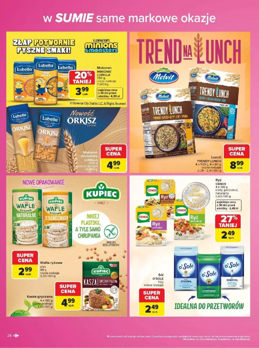 Gazetka promocyjna Carrefour - Gazetka Carrefour w SUMIE same markowe okazje - ważna 03.08 do 14.08.2026 - strona 26 - produkty: Bell, Bella, Cenos, Gry, Inka, Kasza, Kasza gryczana, Lubella, Makaron, Ryż, Ser, Sól, Wafle