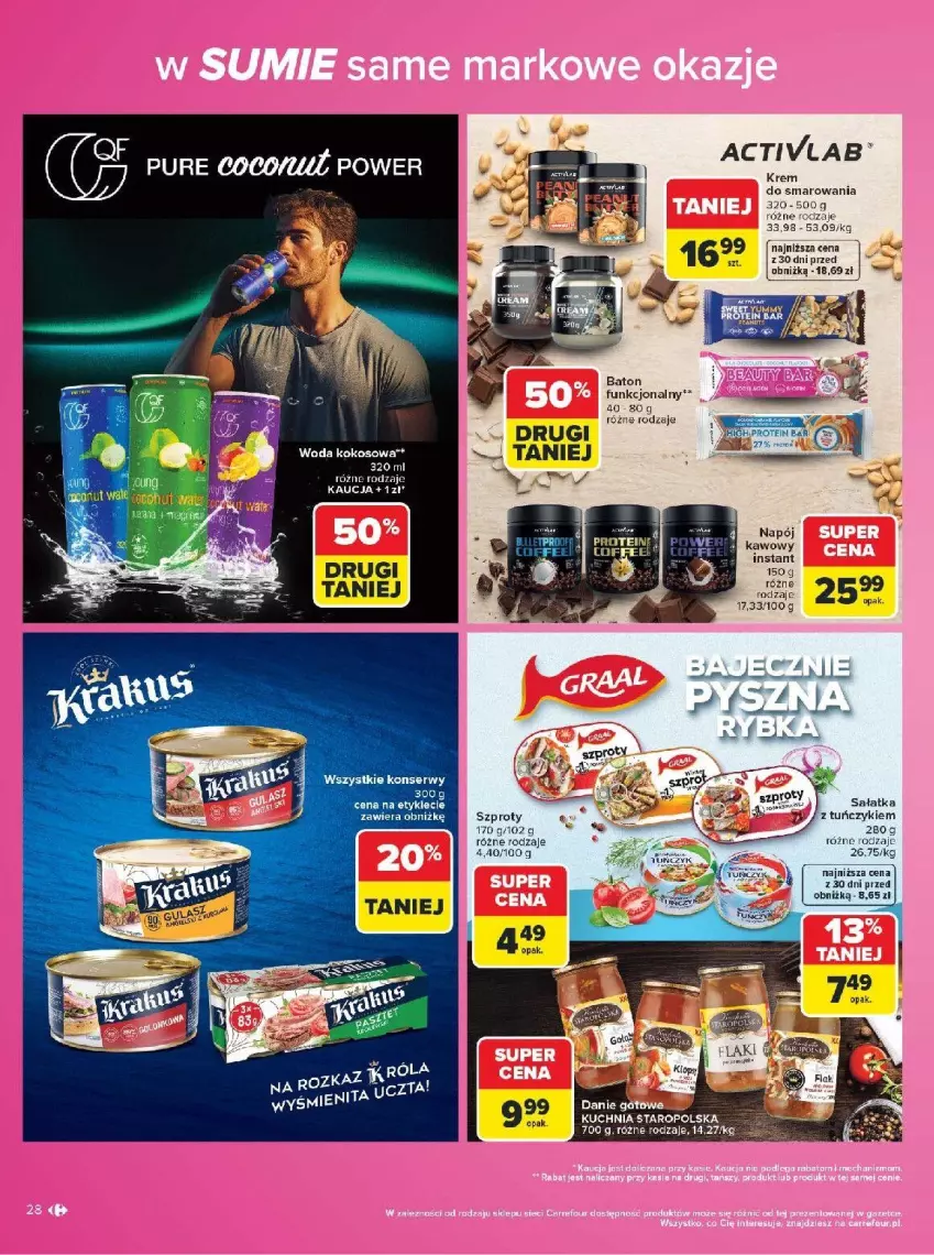 Gazetka promocyjna Carrefour - Gazetka Carrefour w SUMIE same markowe okazje - ważna 03.08 do 14.08.2026 - strona 28 - produkty: Baton, Fa, Kokos, Kuchnia, Por, Sałat, Sałatka, Ser, Tuńczyk, Woda
