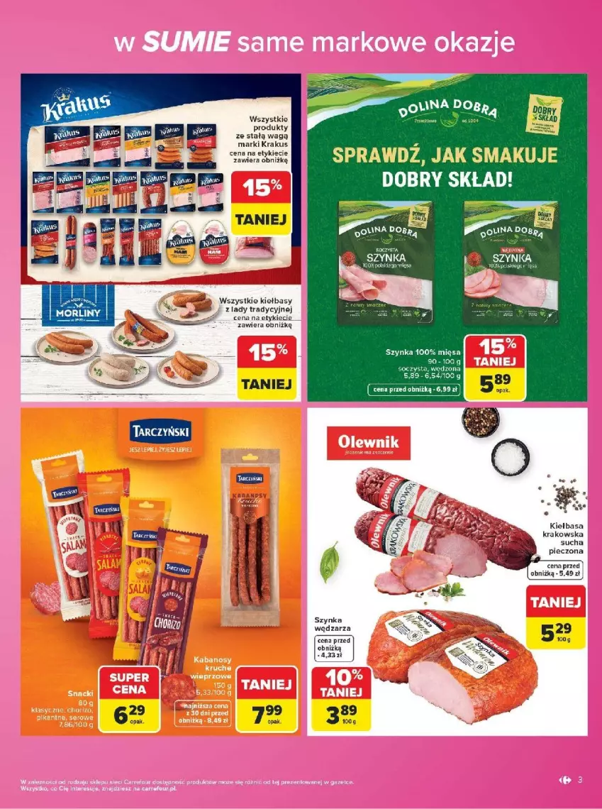 Gazetka promocyjna Carrefour - Gazetka Carrefour w SUMIE same markowe okazje - ważna 03.08 do 14.08.2026 - strona 3 - produkty: Kiełbasa, Kiełbasa krakowska, Krakus, Piec, Szynka