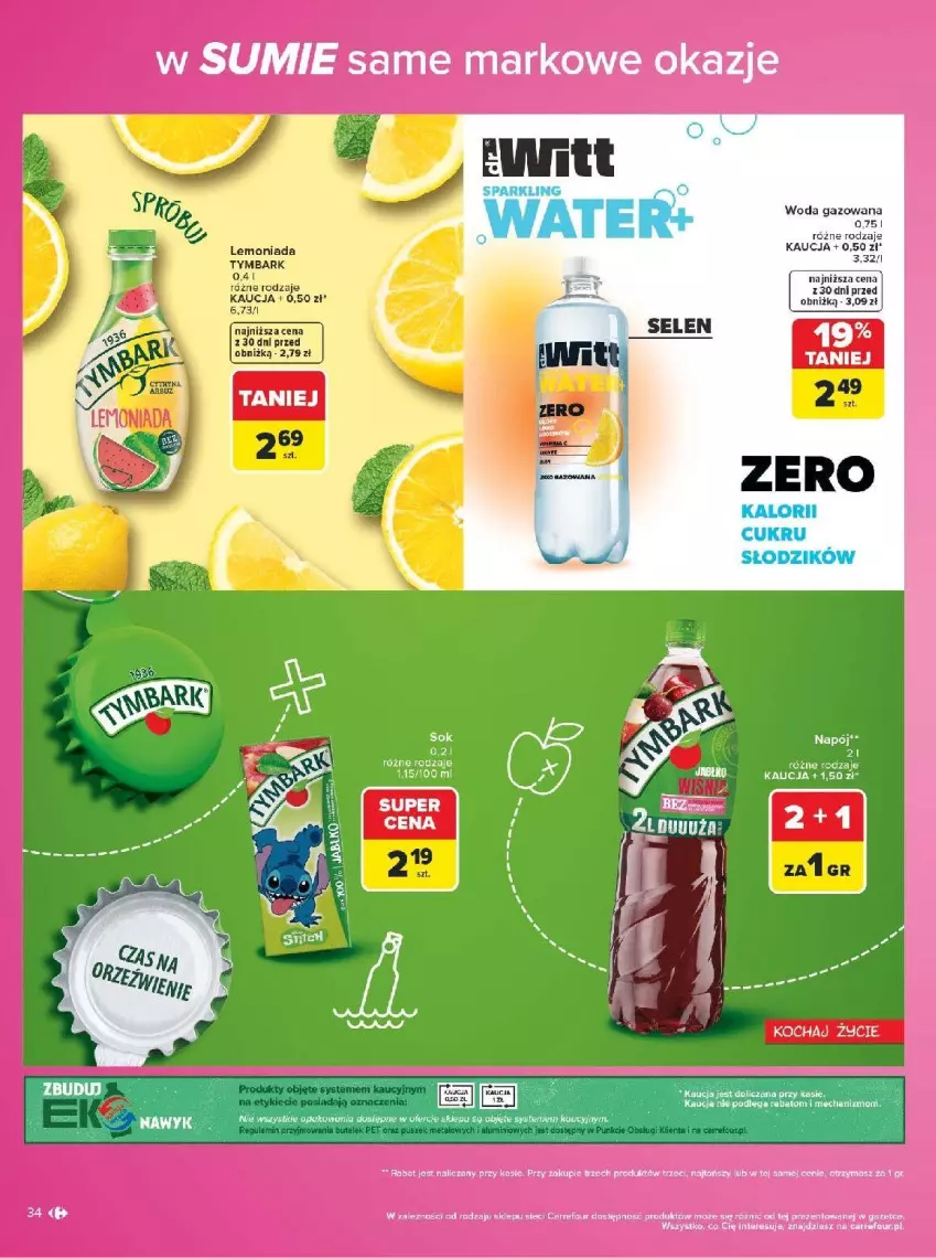 Gazetka promocyjna Carrefour - Gazetka Carrefour w SUMIE same markowe okazje - ważna 03.08 do 14.08.2026 - strona 34 - produkty: Fa, Lemoniada, Pajac, Tymbark, Woda, Woda gazowana