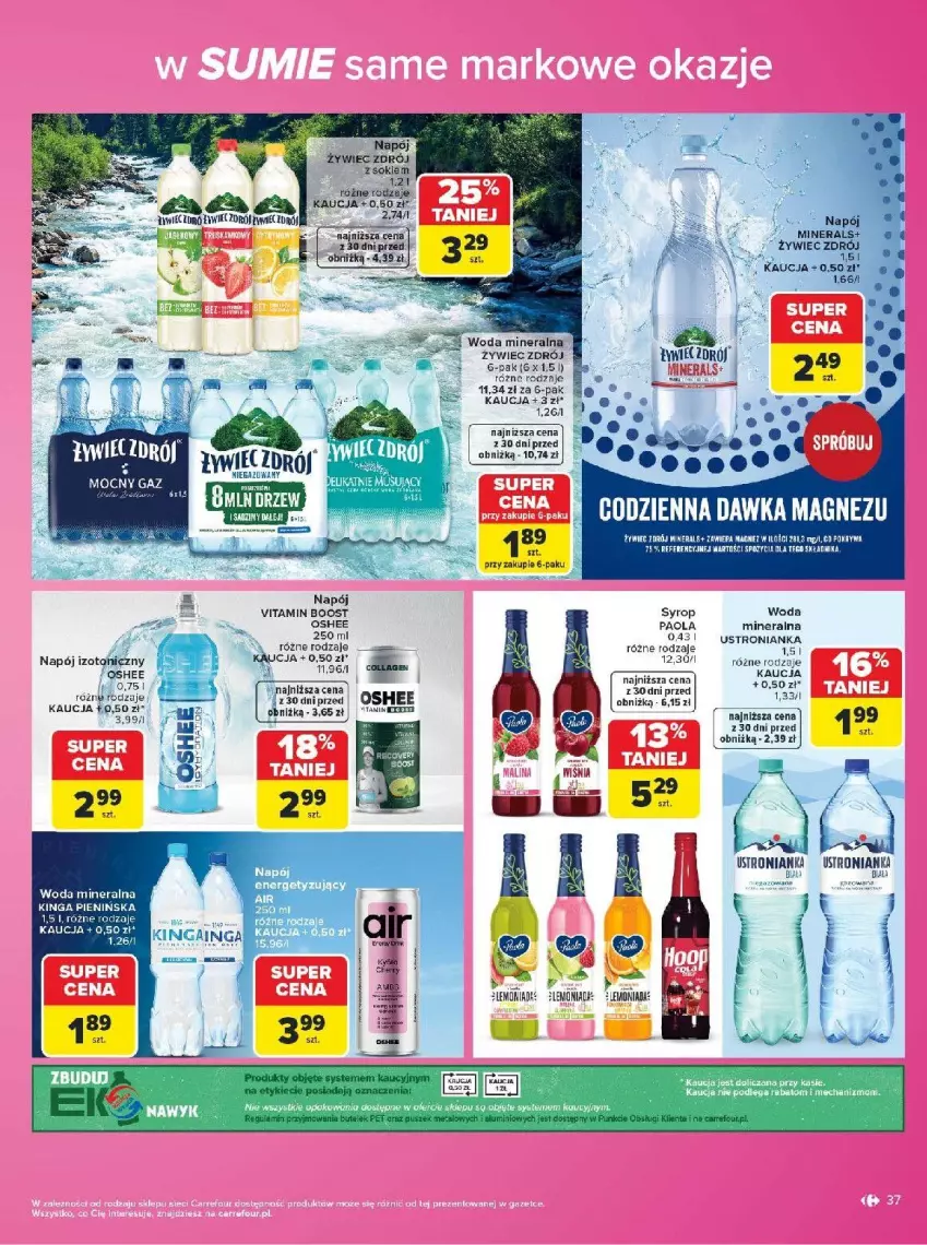 Gazetka promocyjna Carrefour - Gazetka Carrefour w SUMIE same markowe okazje - ważna 03.08 do 14.08.2026 - strona 37 - produkty: Fa, Magnez, Napój, Oshee, Paola, Sok, Syrop, Woda, Woda mineralna