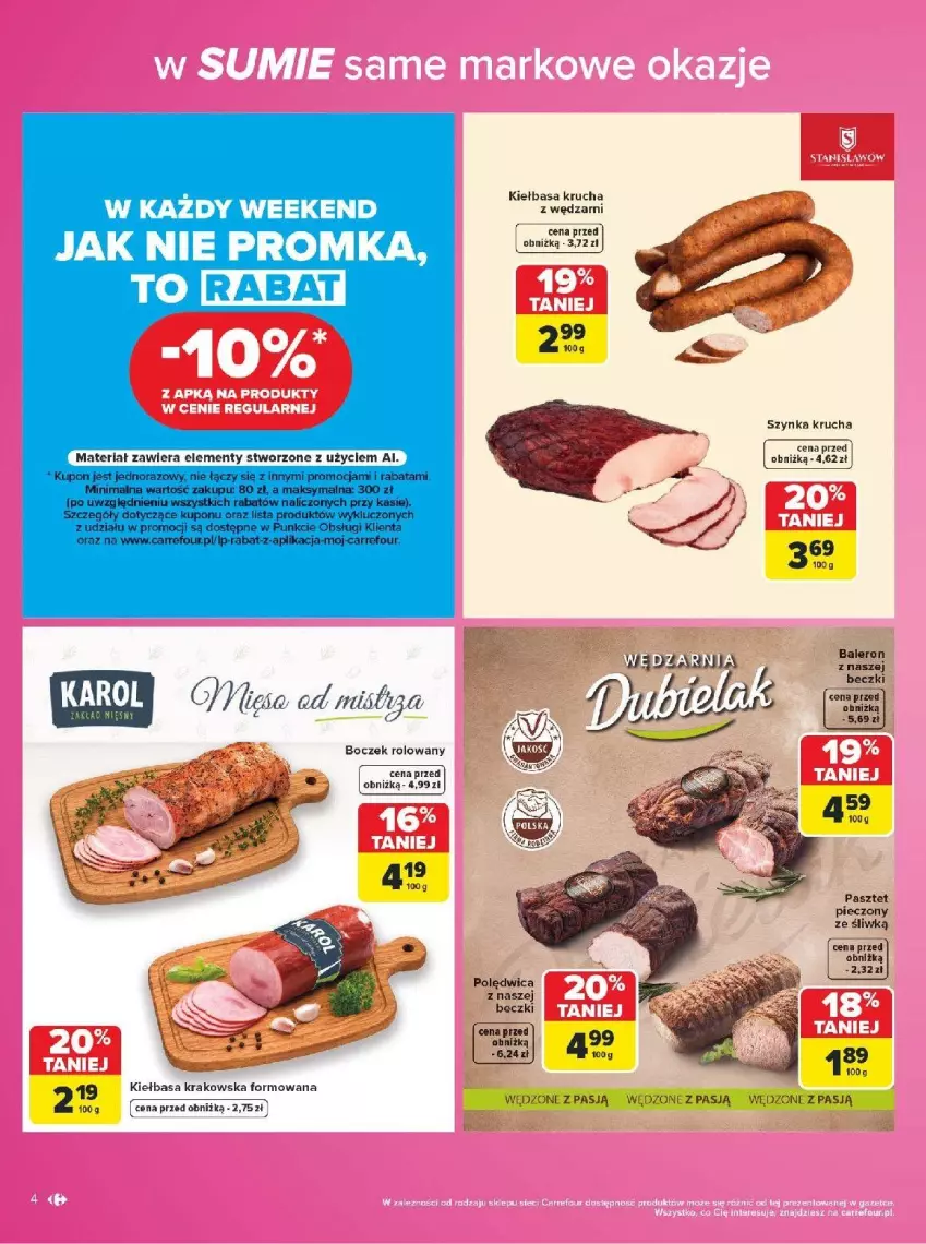 Gazetka promocyjna Carrefour - Gazetka Carrefour w SUMIE same markowe okazje - ważna 03.08 do 14.08.2026 - strona 4 - produkty: Kiełbasa, Kiełbasa krakowska, Kiełbasa krucha, Pasztet, Piec, Szynka