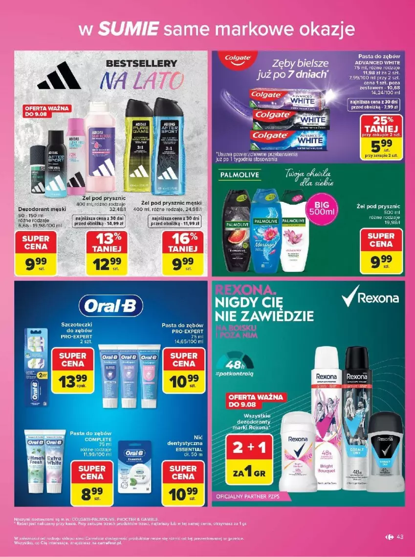 Gazetka promocyjna Carrefour - Gazetka Carrefour w SUMIE same markowe okazje - ważna 03.08 do 14.08.2026 - strona 43 - produkty: Dezodorant, Fa, JBL, Palmolive, Pasta do zębów
