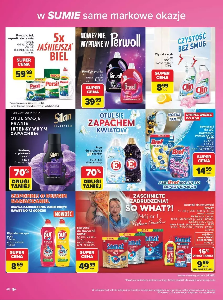 Gazetka promocyjna Carrefour - Gazetka Carrefour w SUMIE same markowe okazje - ważna 03.08 do 14.08.2026 - strona 48 - produkty: Bref, Fa, Kapsułki do prania, Perfum, Persil, Płyn do szyb, Pur