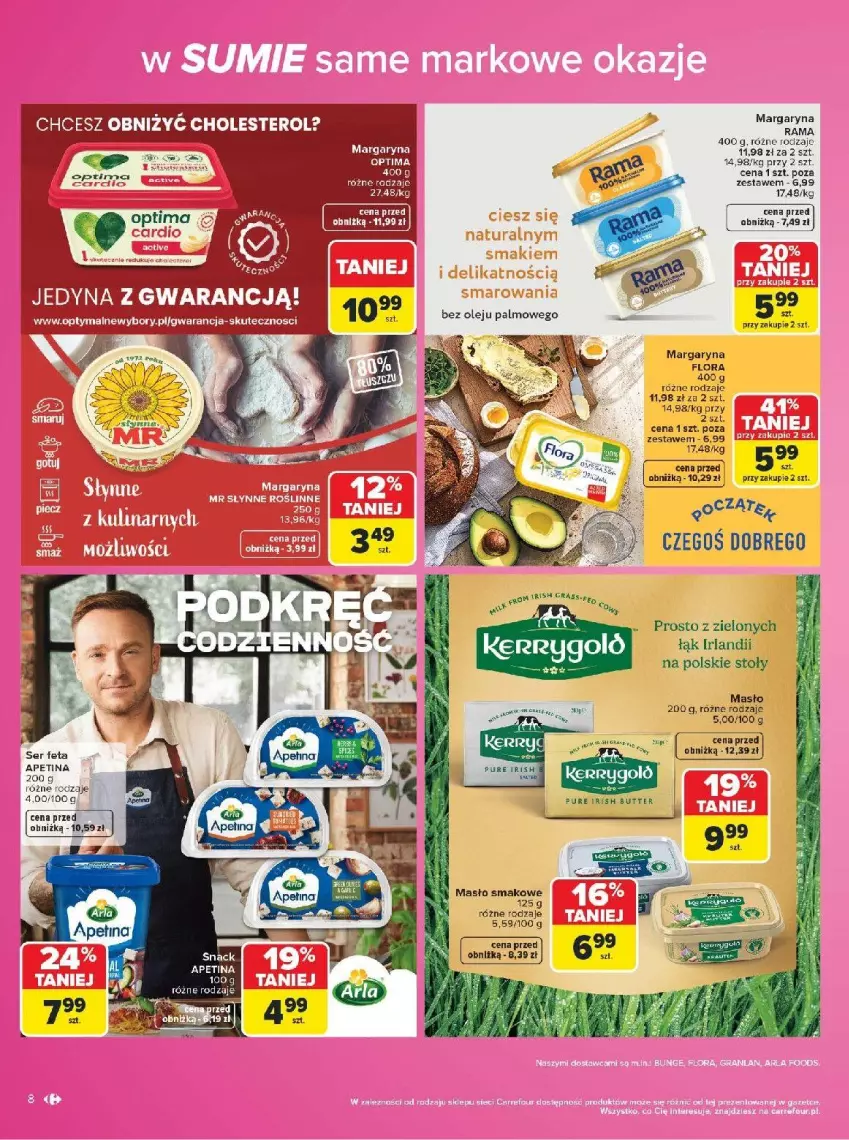 Gazetka promocyjna Carrefour - Gazetka Carrefour w SUMIE same markowe okazje - ważna 03.08 do 14.08.2026 - strona 8 - produkty: Fa, Feta, Flora, LG, Margaryna, Masło, Optima, Pur, Rama, Słynne