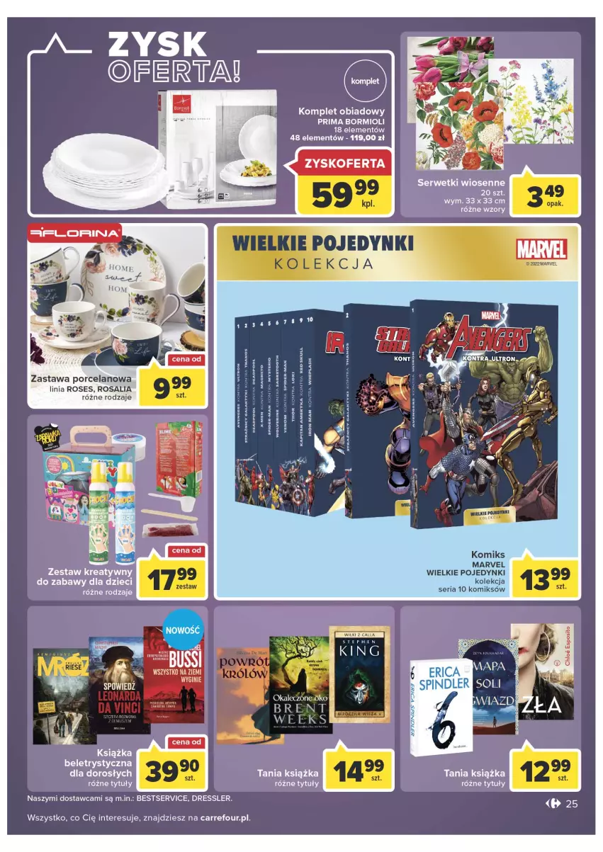 Gazetka promocyjna Carrefour - Gazetka Dla naszych skarbów - ważna 15.02 do 26.02.2022 - strona 25 - produkty: Avengers, Dres, Dzieci, Gin, Komplet obiadowy, Książka, Por, Prima, Ser, Sito