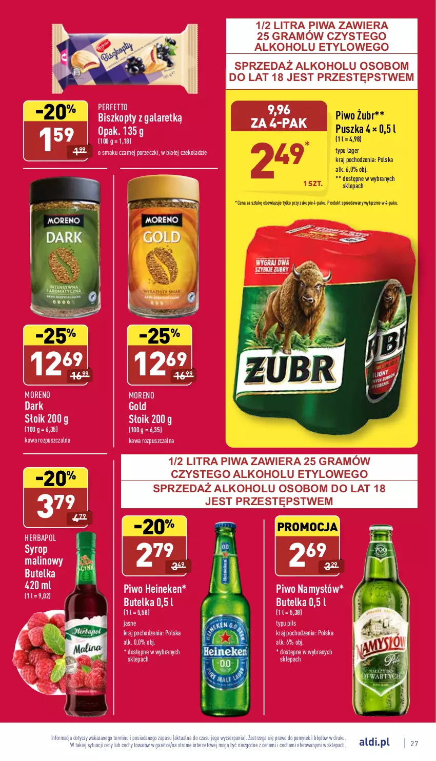 Gazetka promocyjna Aldi - Pełny katalog - ważna 25.04 do 30.04.2022 - strona 27 - produkty: Biszkopty, Gala, Gra, Heineken, Herbapol, Kawa, Kawa rozpuszczalna, Namysłów, Piwa, Piwo, Por, Syrop