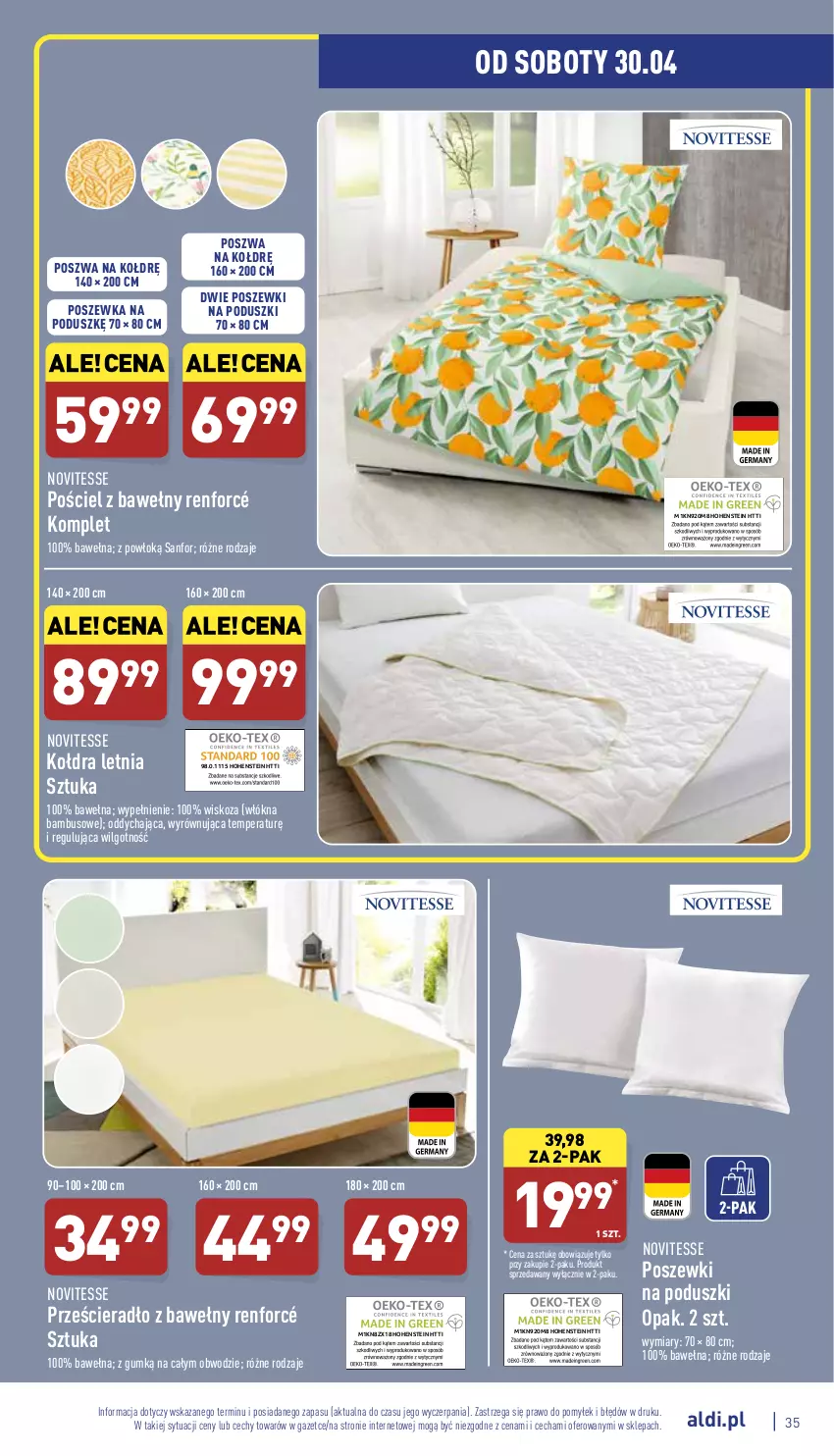 Gazetka promocyjna Aldi - Pełny katalog - ważna 25.04 do 30.04.2022 - strona 35 - produkty: Kołdra, LG, Pościel, Poszewka, Prześcieradło, Wełna