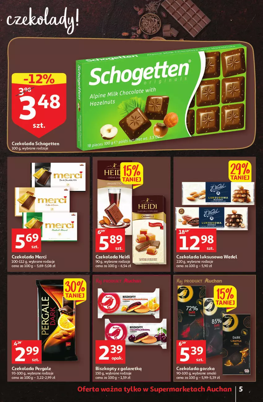 Gazetka promocyjna Auchan - Gazetka Koszyk Oszczędności Auchan Supermarkety - ważna 19.10 do 29.10.2022 - strona 5 - produkty: Czekolada, Merci