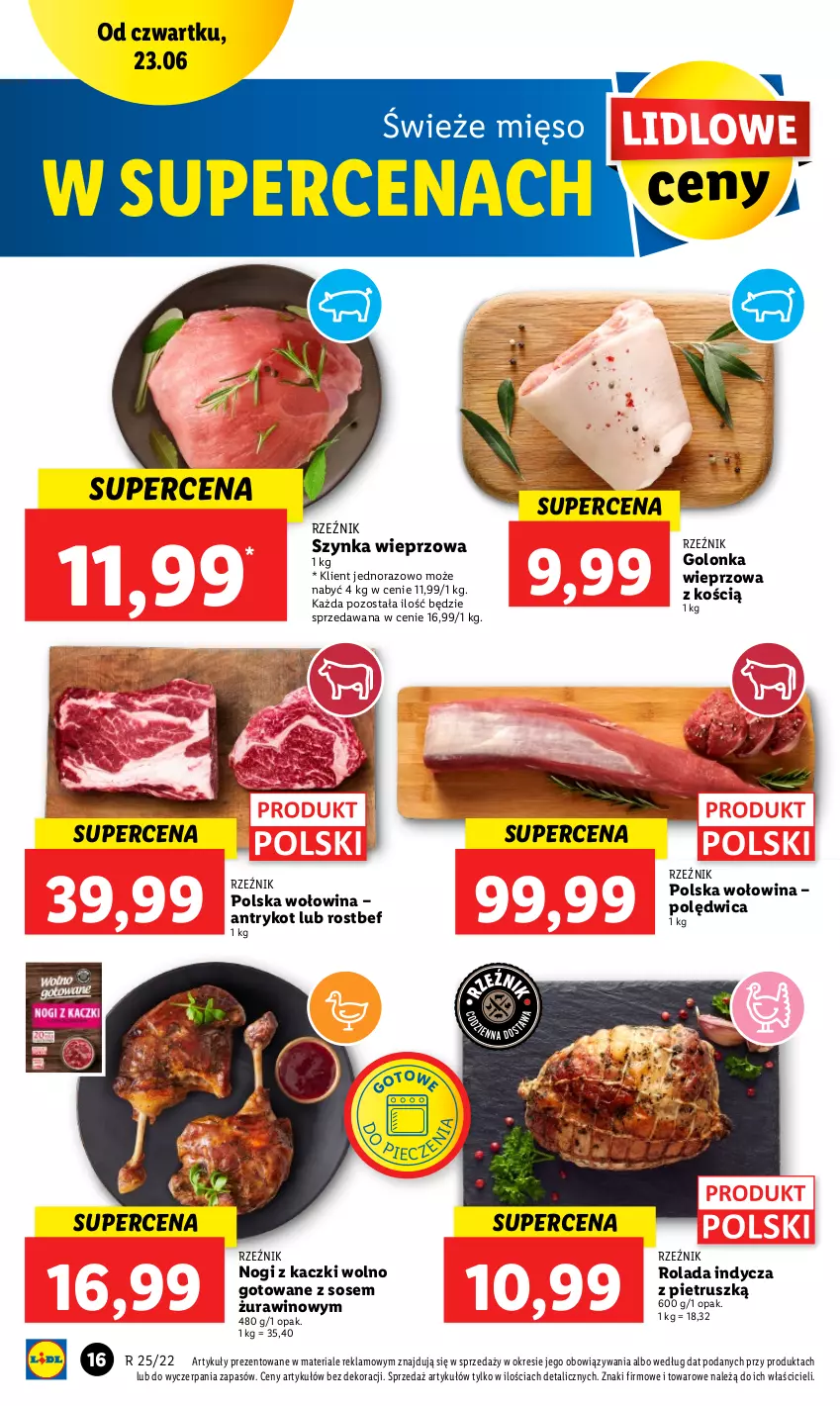 Gazetka promocyjna Lidl - GAZETKA - ważna 23.06 do 26.06.2022 - strona 16 - produkty: Golonka wieprzowa, Mięso, Polędwica, Rolada, Rostbef, Sos, Szynka, Szynka wieprzowa, Wino, Wołowina