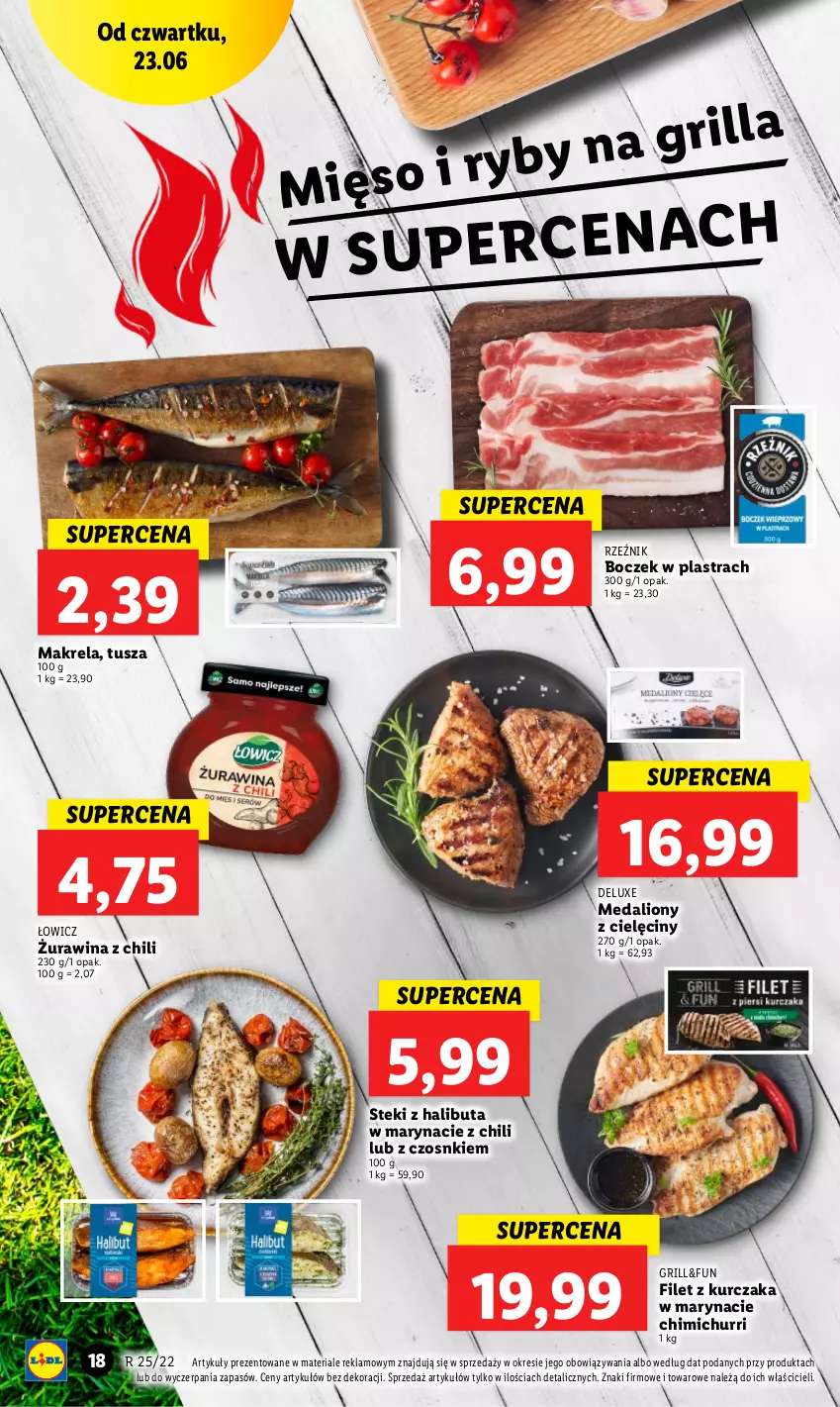 Gazetka promocyjna Lidl - GAZETKA - ważna 23.06 do 26.06.2022 - strona 18 - produkty: Boczek, Grill, Halibut, Kurczak, Lion, Mięso, Stek, Tusz