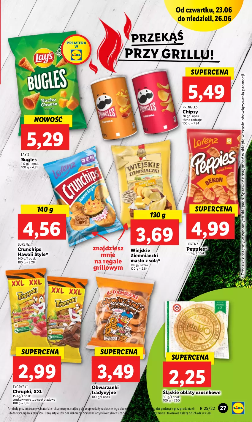 Gazetka promocyjna Lidl - GAZETKA - ważna 23.06 do 26.06.2022 - strona 27 - produkty: Chipsy, Chrupki, Crunchips, Grill, Gry, Lay’s, Lorenz, Masło, Pringles