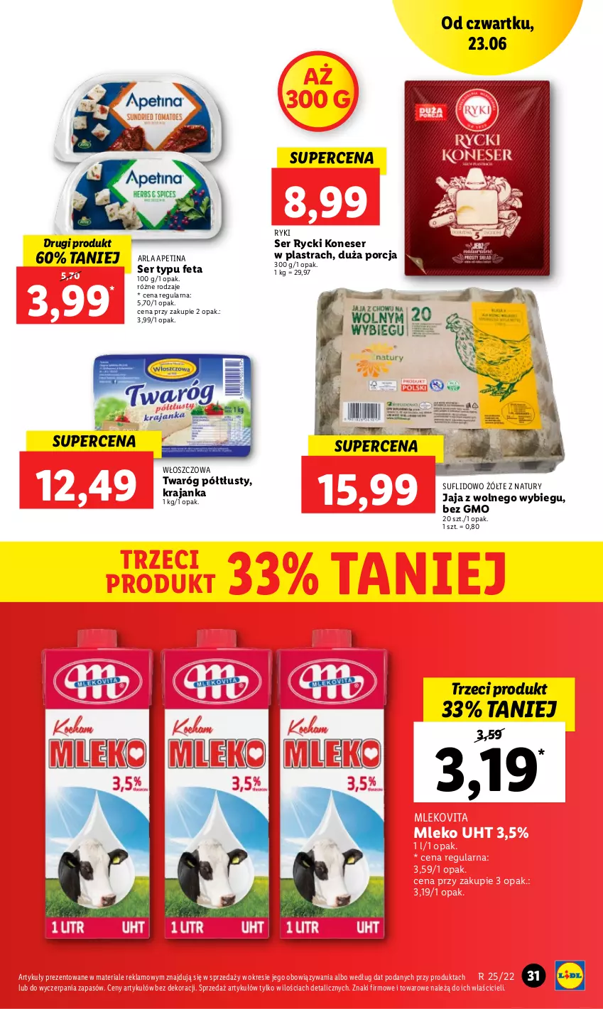 Gazetka promocyjna Lidl - GAZETKA - ważna 23.06 do 26.06.2022 - strona 31 - produkty: Feta, Jaja, Jaja z wolnego wybiegu, Mleko, Mlekovita, Por, Ser, Twaróg, Twaróg półtłusty