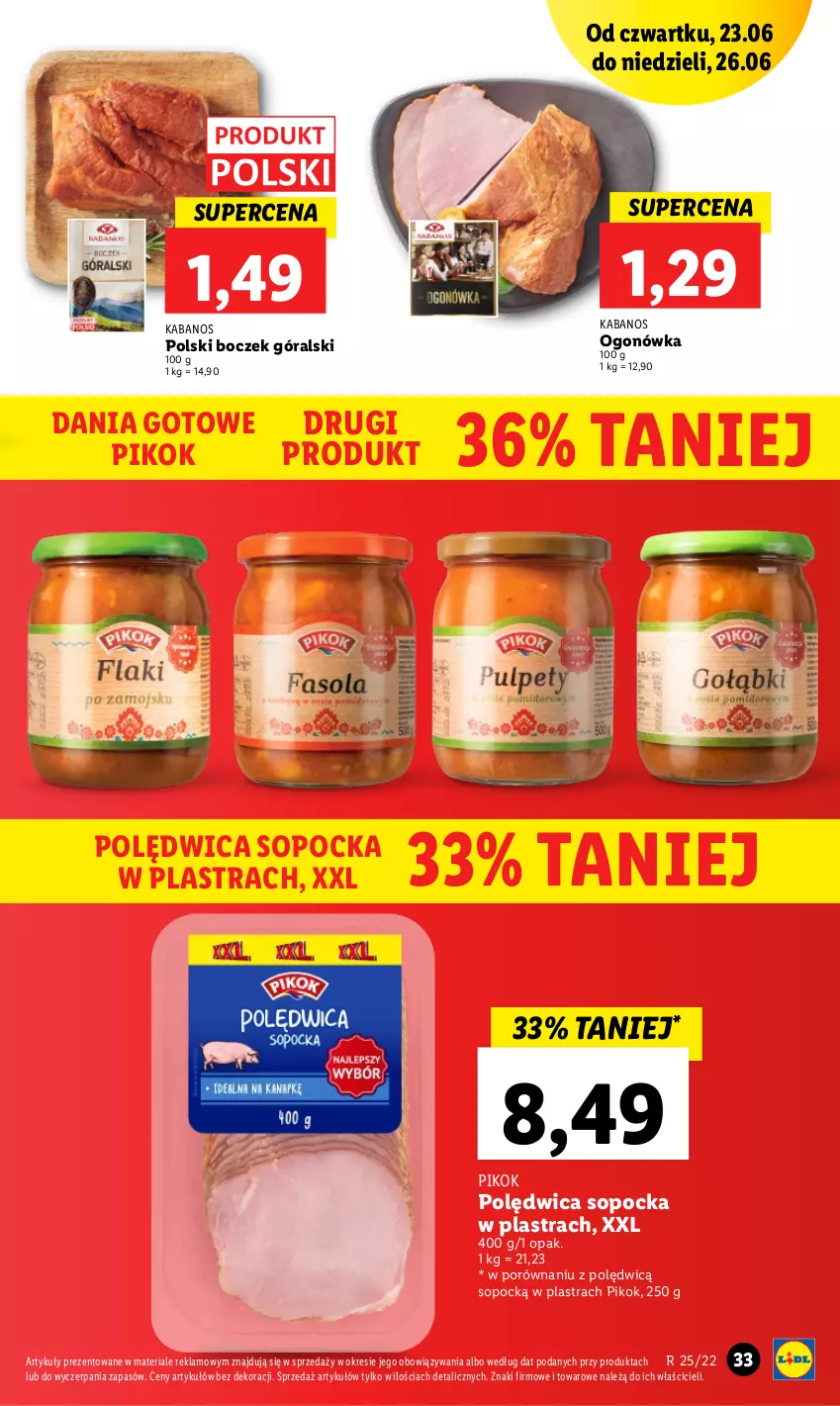 Gazetka promocyjna Lidl - GAZETKA - ważna 23.06 do 26.06.2022 - strona 33 - produkty: Boczek, Dania gotowe, Kabanos, Ogonówka, PIKOK, Polędwica, Por