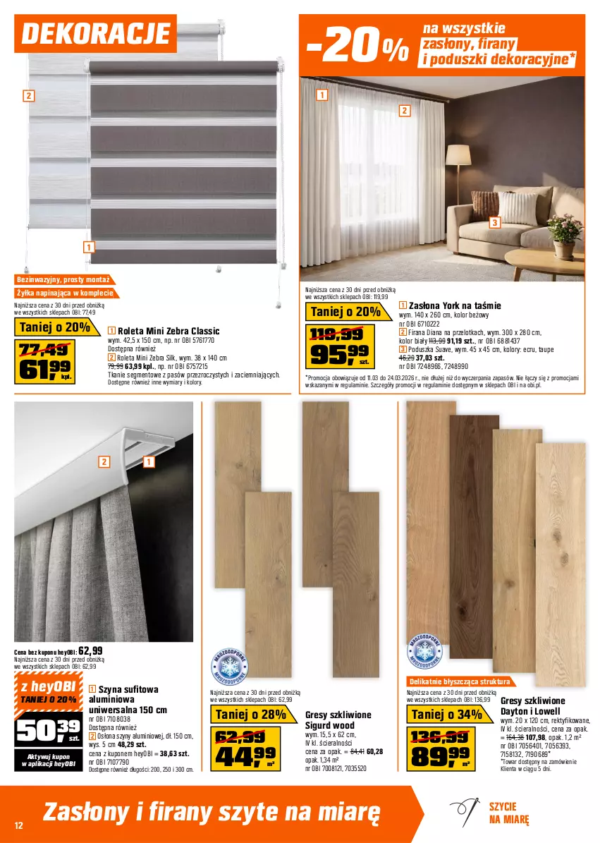 Gazetka promocyjna Obi - Gazetka OBI - ważna 11.03 do 24.03.2026 - strona 12 - produkty: Firana, Gres, Poduszka, Roleta, Szyna, Szyny, Zasłona