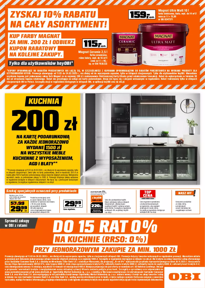 Gazetka promocyjna Obi - Gazetka OBI - ważna 11.03 do 24.03.2026 - strona 20 - produkty: Fa, Farba ceramiczna, Farba lateksowa, Hobby, Kosz, Kuchnia, Magnat Ceramic, Meble, Olej, Sok, Sprzedawcy, Top, Tran