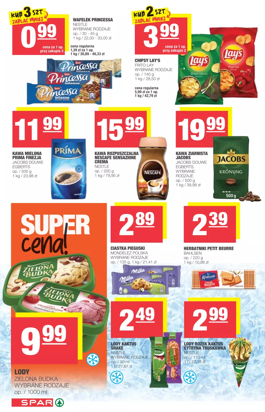 Gazetka promocyjna Spar - Spar - ważna 11.08 do 17.08.2021 - strona 6 - produkty: Chipsy, Ciastka, Herbatniki, Herbatniki Petit Beurre, Jacobs, Kawa, Kawa mielona, Kawa rozpuszczalna, Kawa ziarnista, Lody, Prima, Princessa, Wafelek, Zielona Budka