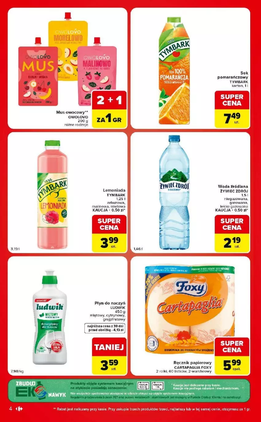 Gazetka promocyjna Carrefour - Gazetka Market w SUMIE ekspresowe zakupy - ważna 30.06 do 06.07.2026 - strona 4 - produkty: Fa, LANA, Lemoniada, LG, Ludwik, Mus, Papier, Ręcznik, Rolki, Sok, Sok pomarańczowy, Tymbark, Woda